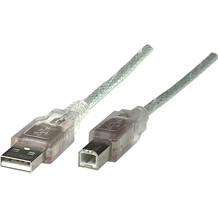 Manhattan Hi-Speed USB 2.0 A Male to B Male Device Cable, 16', Translucent Silver