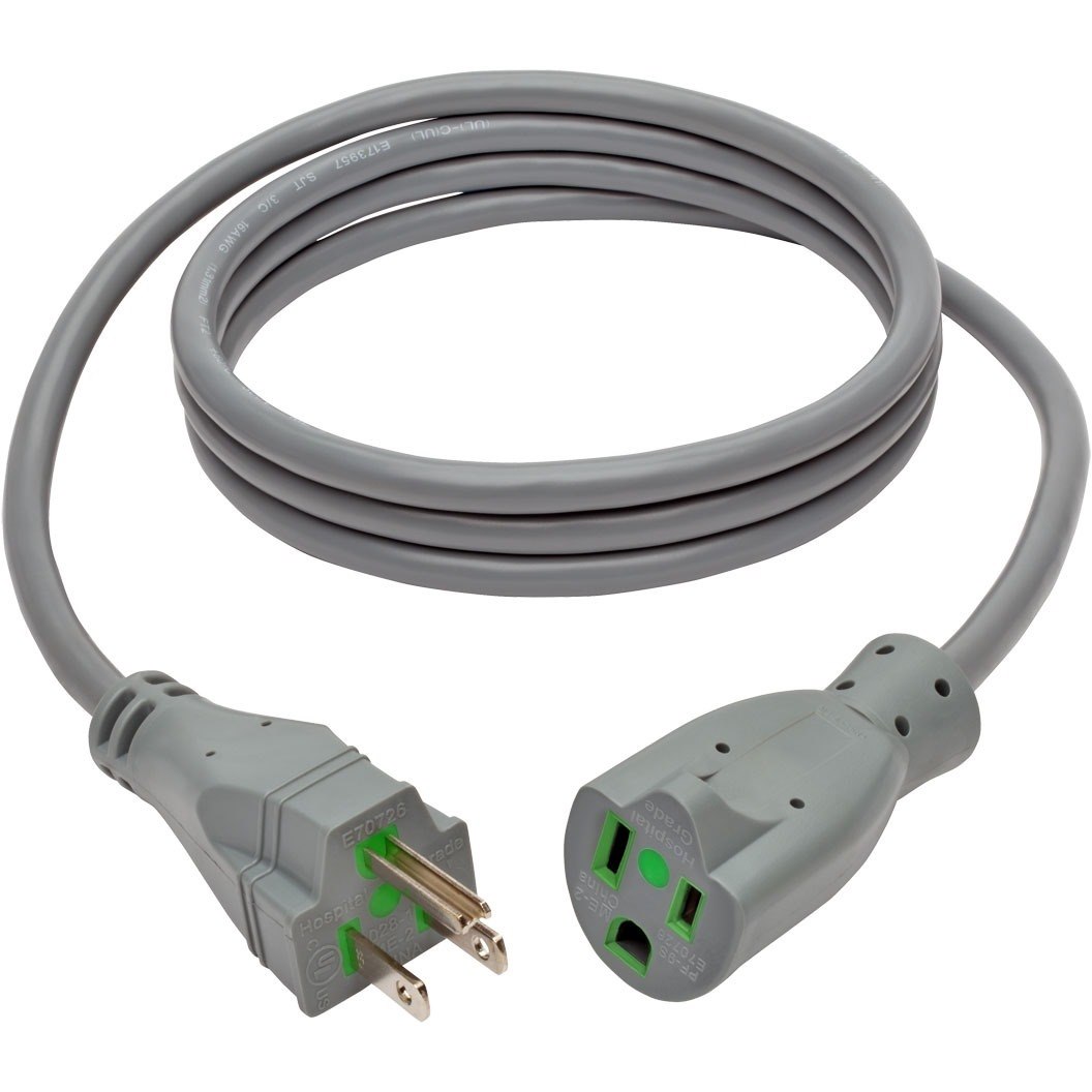 Eaton Tripp Lite Series Hospital-Grade Extension Cord, NEMA 5-15P to NEMA 5-15R - Green Dot, 13A, 125V, 16 AWG, 6 ft. (1.83 m), Gray