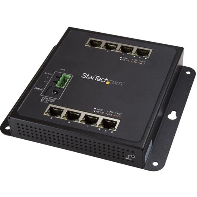 StarTech.com Industrial 8 Port Gigabit Ethernet Switch - Hardened Compact Layer/L2 Managed Network LAN/RJ45 Switch Mountable -40C to +75C