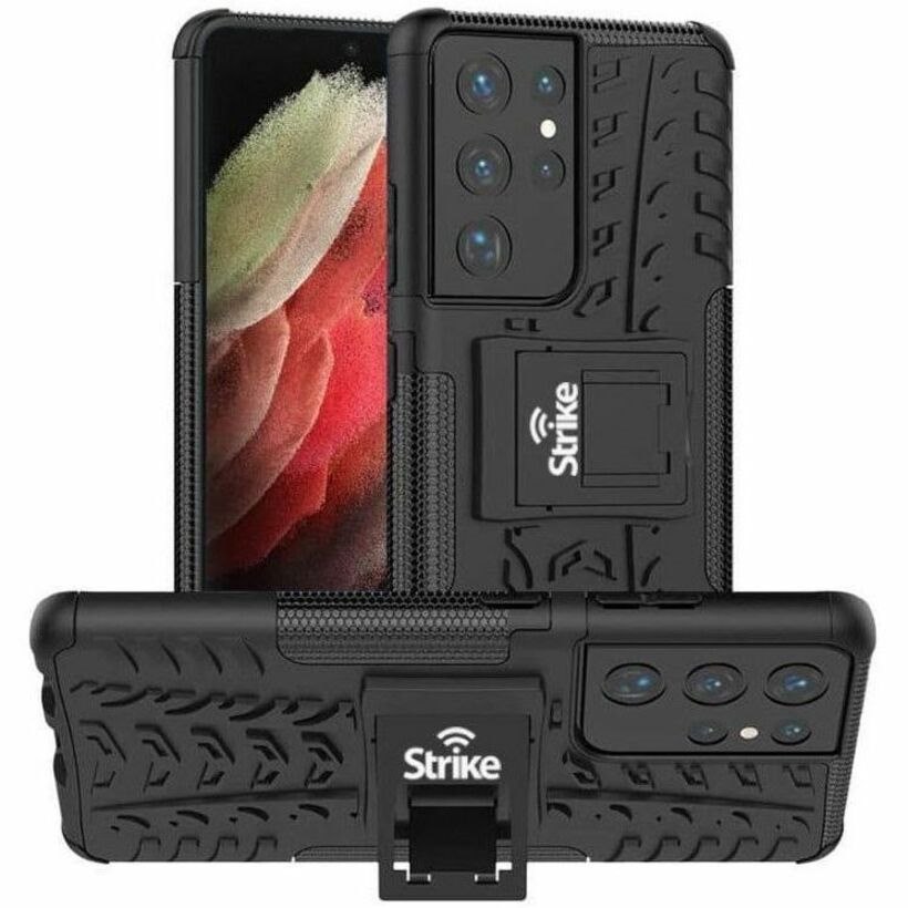 Strike Rugged Rugged Case for Samsung Galaxy S21 Ultra 5G Smartphone - rubberized design texture - Black