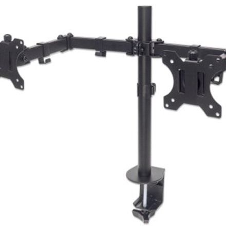 Manhattan Universal Dual Monitor Mount With Double-Link Swing Arms - Desk Mount For 2 LCD Displays - Steel - Black - Screen Size: 13"-32"