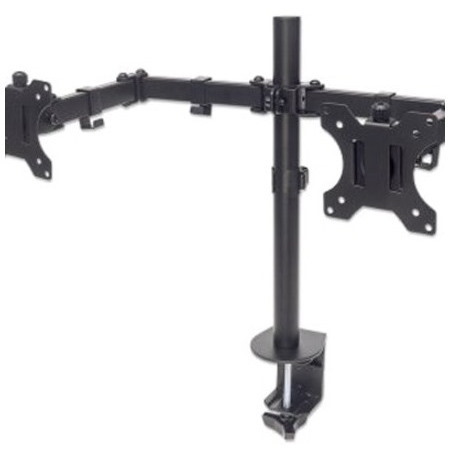 Dual Desk Mount for TV & Monitors (Full Motion), For screens 10" to 27" , Clamp Assembly, VESA compatability: 75x75 and 100x100mm - check the dimensions of the four mounting holes on back of screen to ensure it fits, Max 8kg (each), Black, Bracket