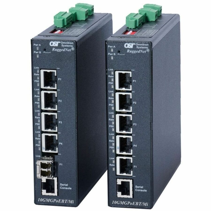 Omnitron Systems RuggedNet 10GMGPoE+/Mi, 1x SFP/SFP+, 4x RJ-45 PoE/PSE, 5 Year Warranty