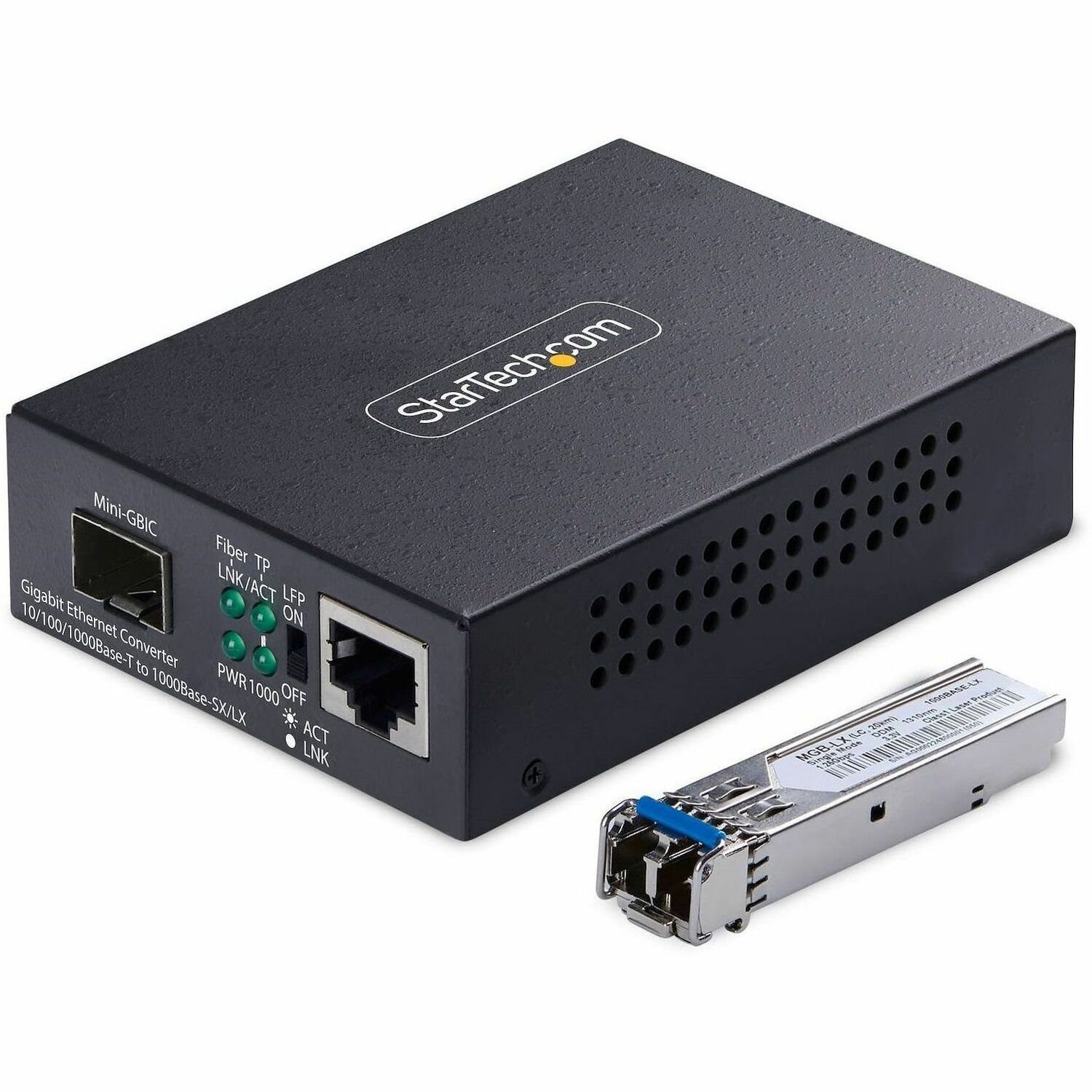 StarTech.com Gigabit Ethernet Koper-naar-Glasvezel Media Converter, SM LC, 40km, 10/100/1000 Mbps, RJ45 naar LC, 9K Jumbo Frames, TAA