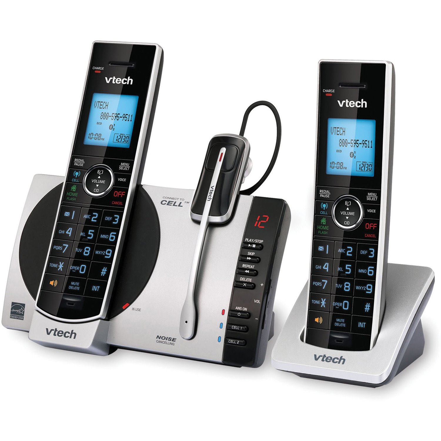 VTech Connect to Cell DS6771-3 DECT 6.0 Cordless Phone - Black, Silver