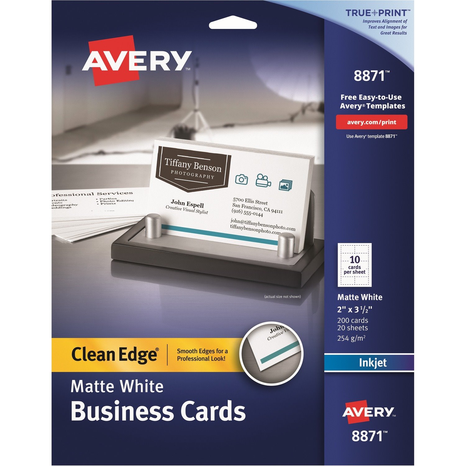 Avery&reg; Clean Edge Business Cards, 2" x 3.5" , White, 200 (08871)