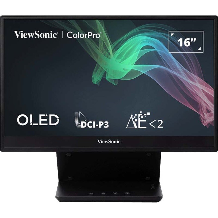 ViewSonic VP16-OLED 15.6 Inch 1080p Portable OLED Monitor with 2 Way Powered 40W USB C, Pantone Validated, Factory Calibrated, Built in Ergonomic Stand with Protective Cover