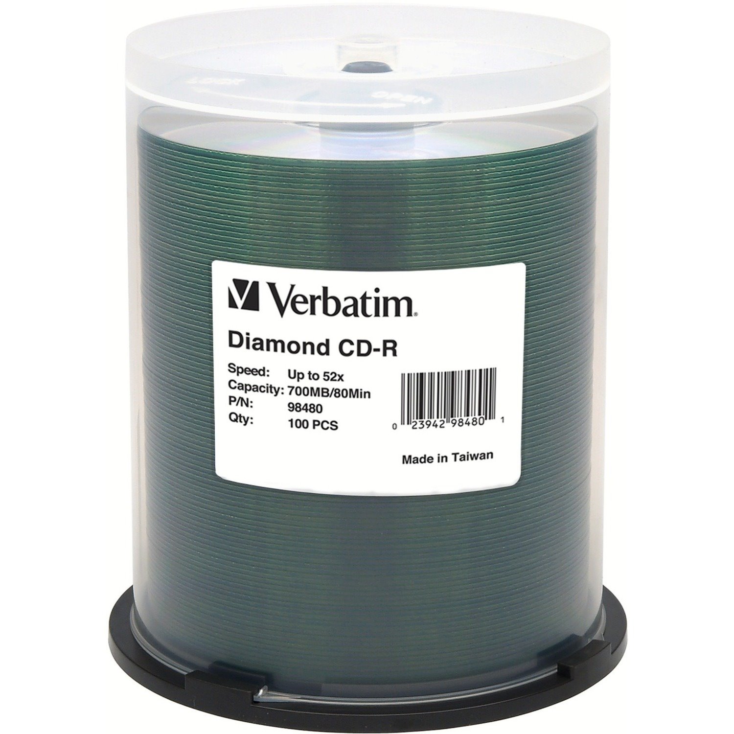 Verbatim CD-R 700MB 52X Diamond Silk Screen Printable, Hub Printable - 100pk Tape Wrap