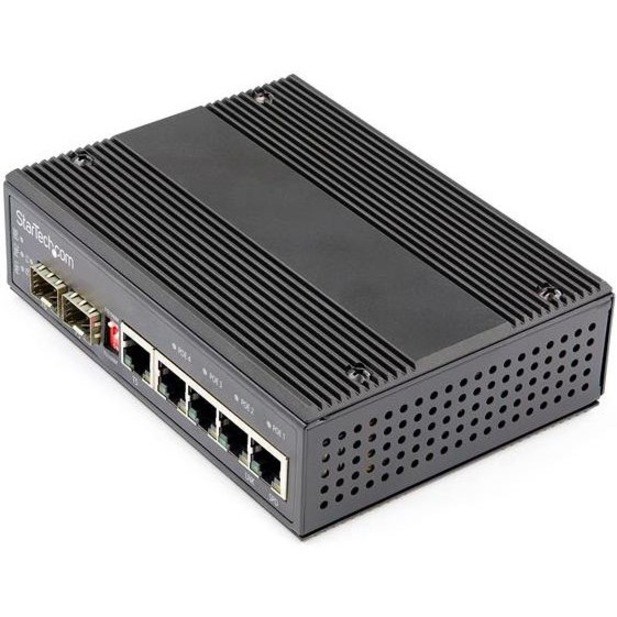 StarTech.com Industrial 6 Port Gigabit Ethernet Switch w/4 PoE RJ45 +2 SFP Slots 30W 802.3at PoE+ 12-48VDC 10/100/1000 Mbps -40C to 75C