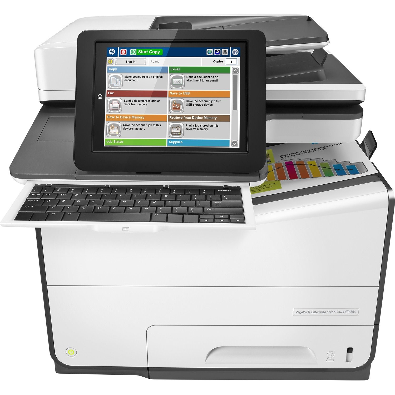 HP PageWide 586 586z Page Wide Array Multifunction Printer-Color-Copier/Fax/Scanner-50 ppm Mono/50 ppm Color Print-2400x1200 Print-Automatic Duplex Print-80000 Pages Monthly-550 sheets Input-Color Scanner-600 Optical Scan-Color Fax-Gigabit Ethernet