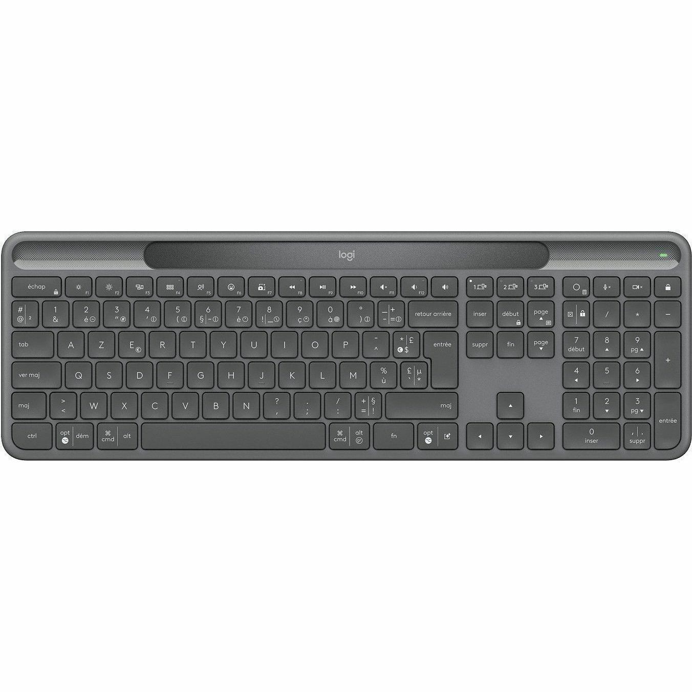 Logitech Signature Slim Solar+ K980 Toetsenbord - Full-size - Draadloos Verbinding - USB Type C Interface - Frans - AZERTY indeling - Grafiet