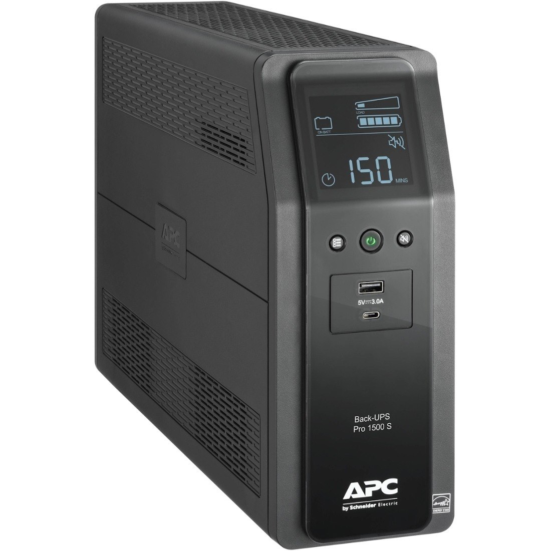 APC Back-UPS Pro, 1500VA/900W, Tower, 120V, 10x NEMA 5-15R outlets, AVR, USB Type A + C ports, LCD, User Replaceable Battery