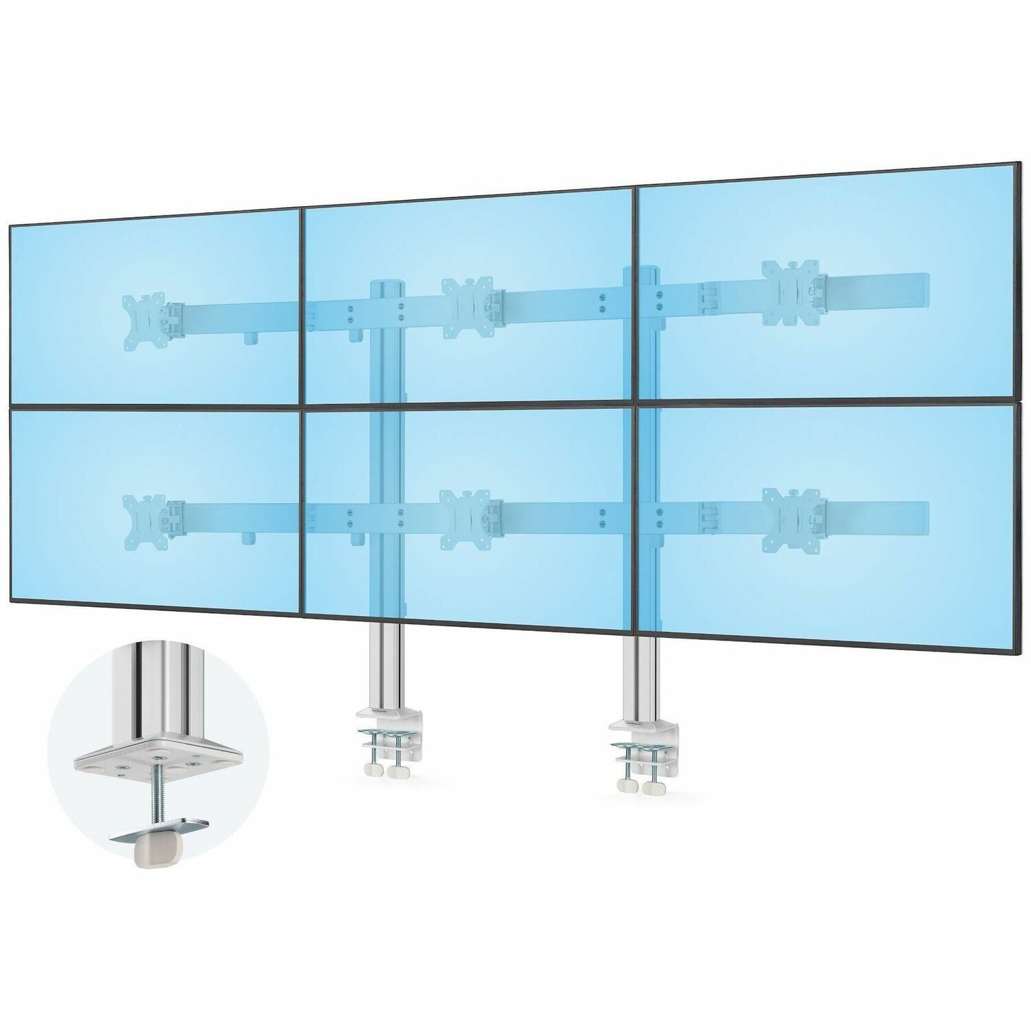 StarTech.com 6 Monitor Arm met Crossbar, Tot 32 inch Monitors, Max 8kg per Monitor, Dual Kolom, C-Klem, In Hoogte Verstelbaar