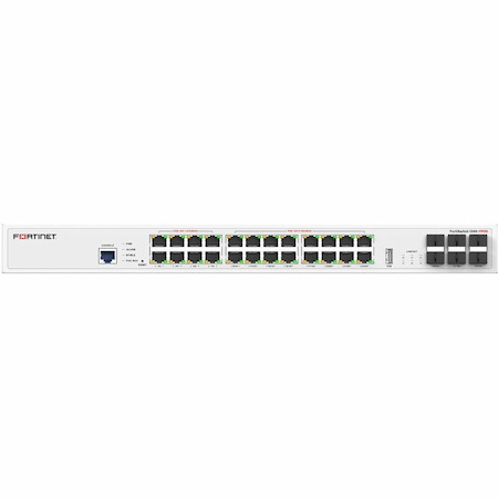 Fortinet FortiSwitch FS-124G-FPOE 24 Ports Manageable Ethernet Switch - Gigabit Ethernet, 2.5 Gigabit Ethernet, 10 Gigabit Ethernet - 1000Base-T, 2.5GBase-T, 1000Base-X, 10GBase-X