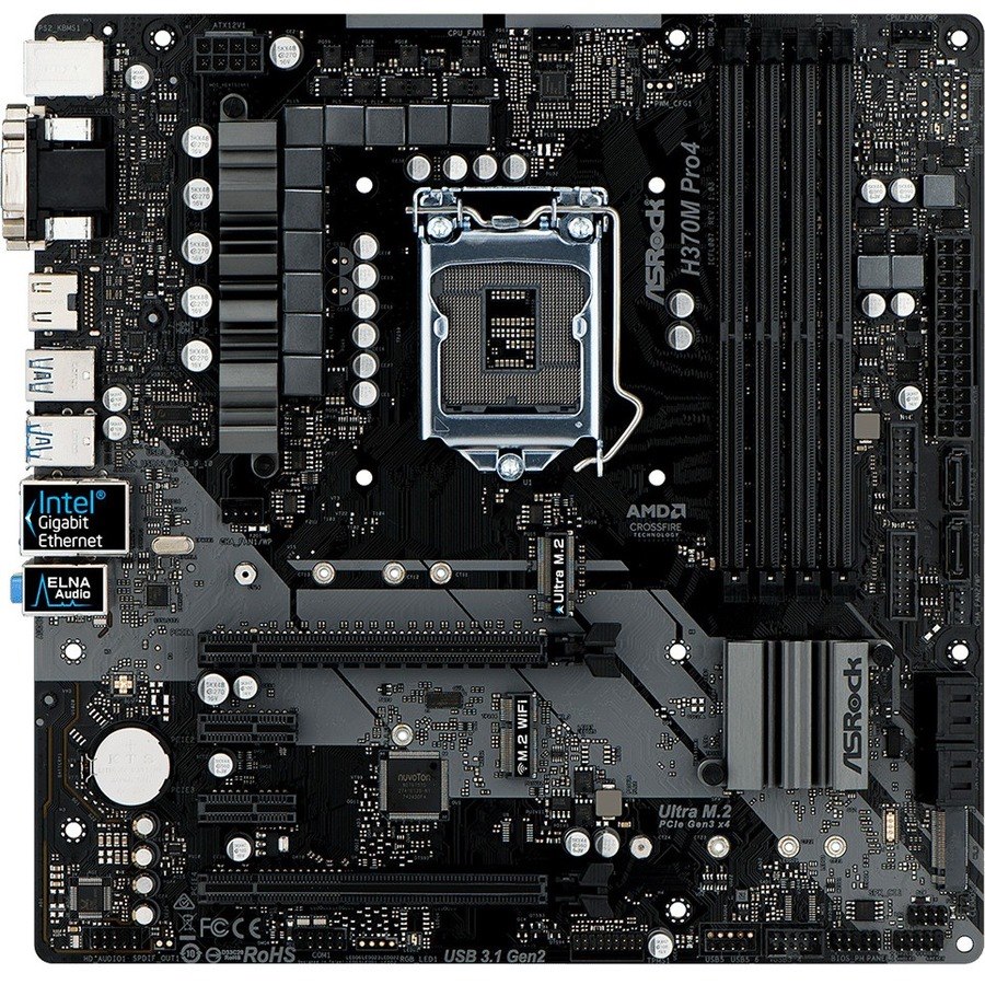 ASRock H370M Pro4 Desktop Motherboard - Intel H370 Chipset - Socket H4 LGA-1151 - Intel Optane Memory Ready - Micro ATX