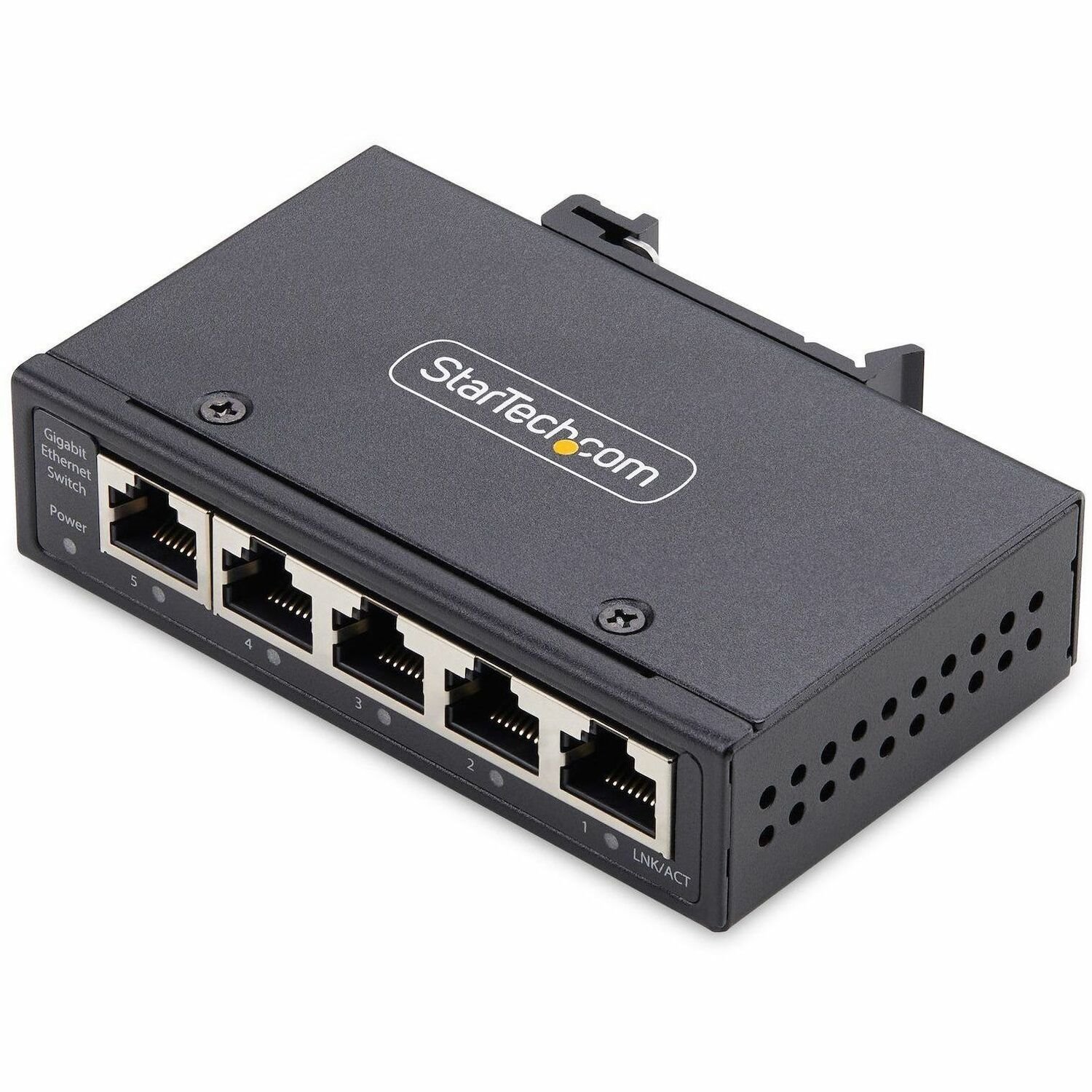 StarTech.com 5-Port Unmanaged Industrial Network Switch, 10/100/1000 Ethernet, DIN Rail/Wall-Mount, IP30 Rated, -40F-167F, 9~60V DC, TAA