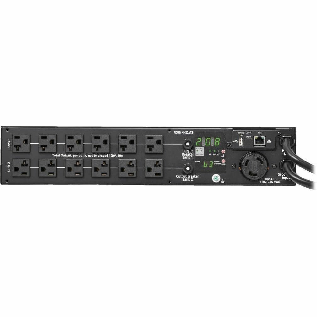 Eaton Tripp Lite Series 2.9kW 120V Single-Phase ATS/Monitored PDU - 24 5-15/20R & 1 L5-30R Outlets, Dual L5-30P Inputs, 10 ft. Cords, 2U, TAA