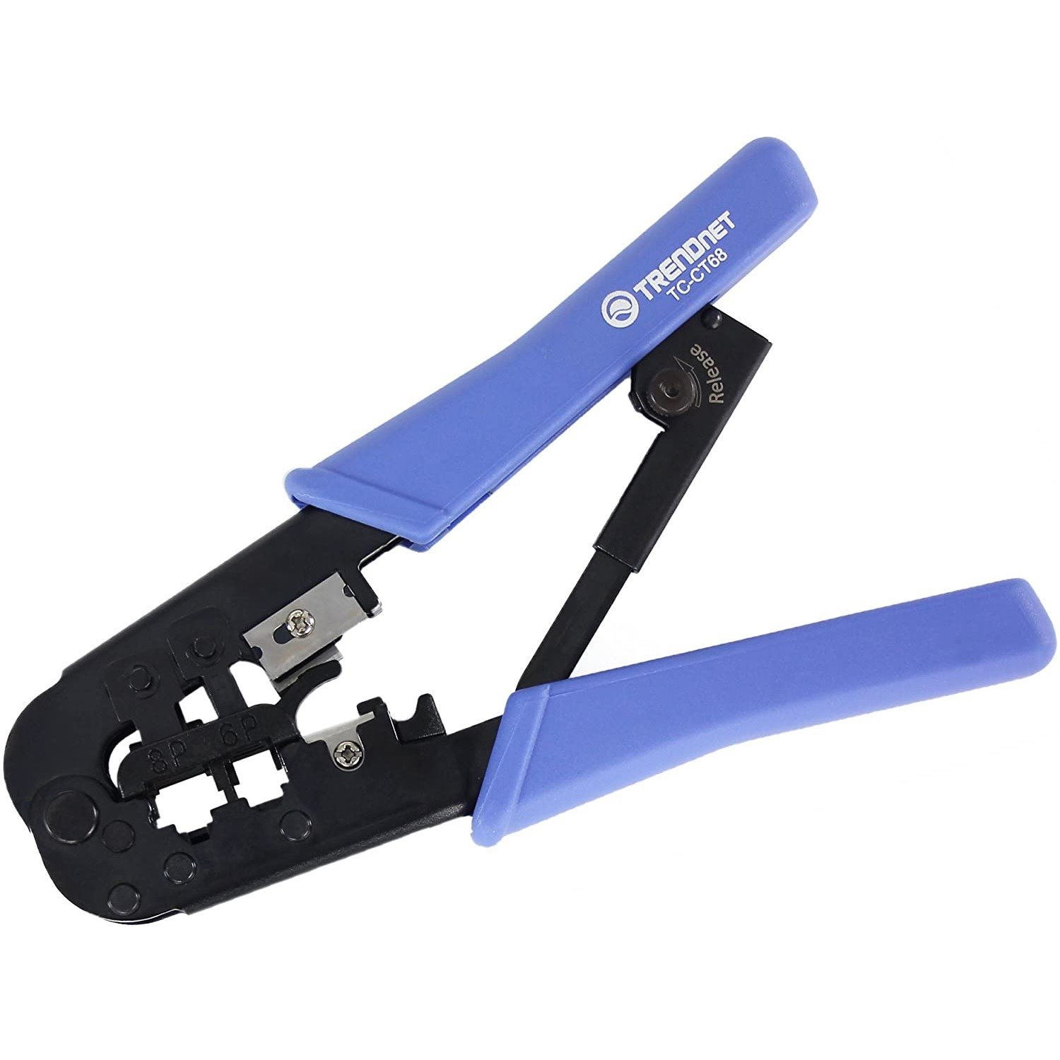 TRENDnet Crimping Tool, Crimp, Cut, And Strip Tool, For Any Ethernet or Telephone Cable, Built-In Cutter And Stripper, 8P-RJ-45 And 6P-RJ-12, RJ-11, All Steel Construction, Black, TC-CT68