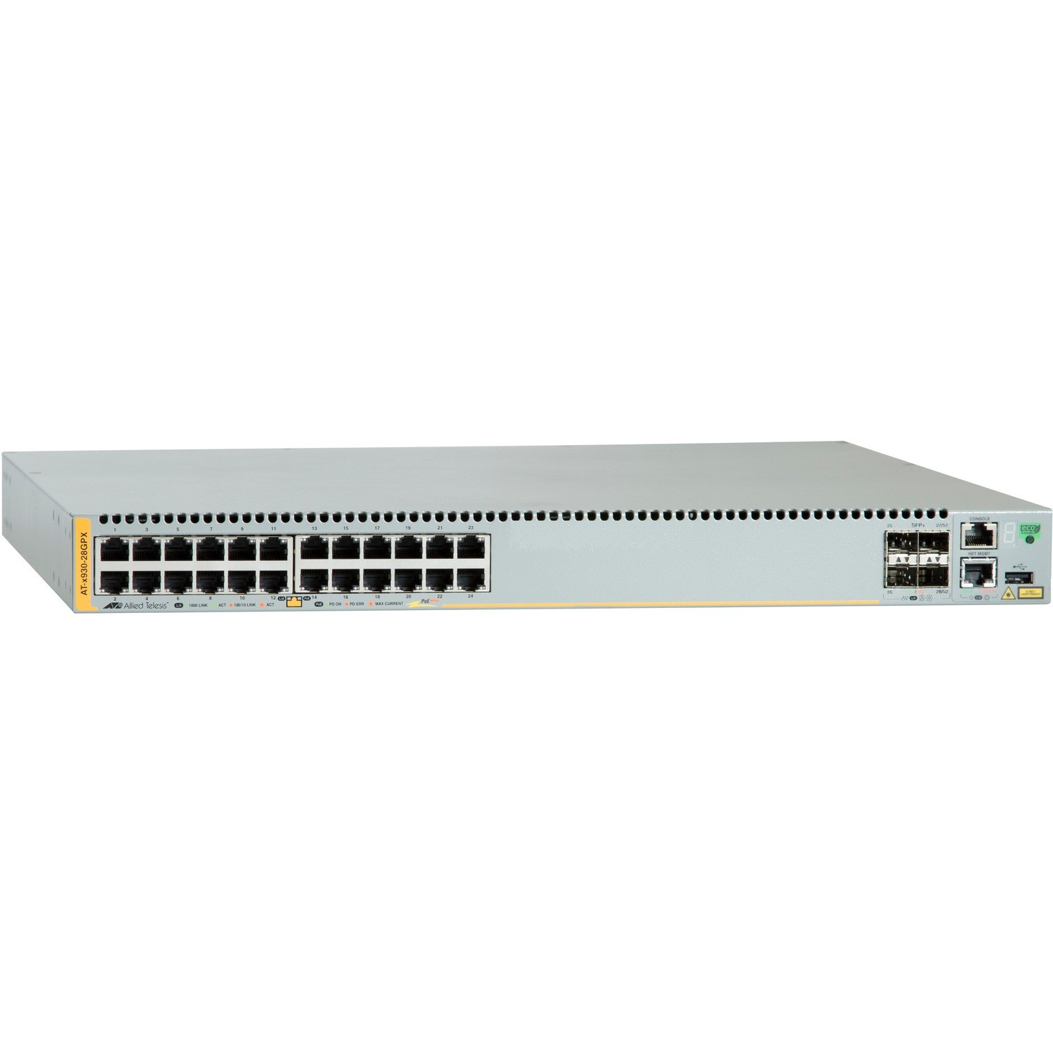 Allied Telesis At X930-28GPX - Switch - L3 - Managed - 24 X 10/100/1000 (PoE+) + 4 X 1 Gigabit / 10 Gigabit SFP+ - Desktop, Rack-Mountable