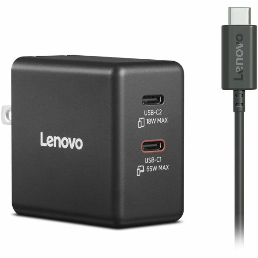 Lenovo Dual Usb-C 65W Gan Power Adapter - Black