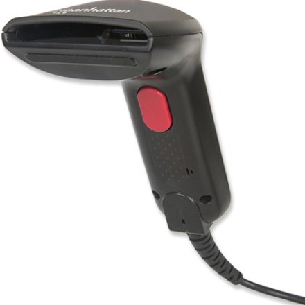 Manhattan Contact CCD Handheld Barcode Scanner, USB, 60mm Scan Width, Cable 152cm, Max Ambient Light 5,000 lux (sunlight), Black, Three Year Warranty, Box