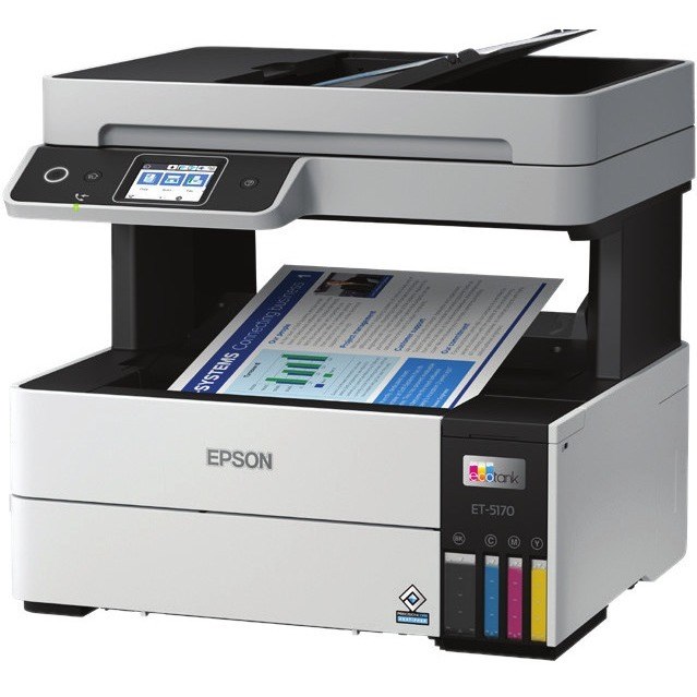 Epson EcoTank Pro ET-5170 Inkjet Multifunction Printer-Color-White-Copier/Fax/Scanner-4800x1200 dpi Print-Automatic Duplex Print-33000 Pages-250 sheets Input-Color Flatbed Scanner-1200 dpi Optical Scan-Color Fax-Wireless LAN