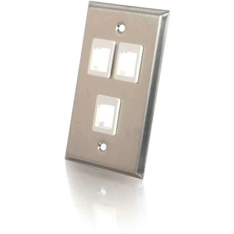 C2G 3-Port Single Gang Multimedia Keystone Wall Plate - Stainless Steel