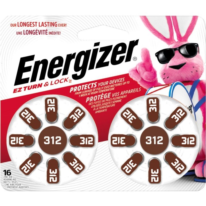 Energizer EZ Turn & Lock Size 312, 16-Pack, Brown