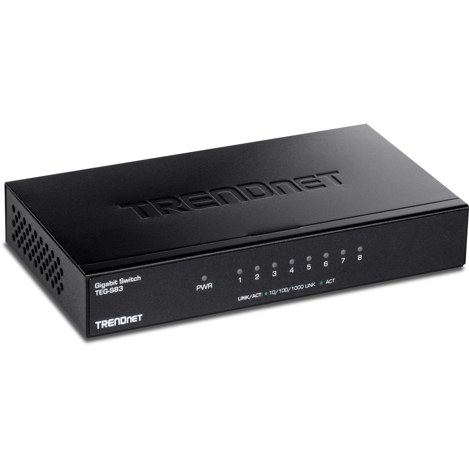 TRENDnet 8-Port Gigabit Desktop Switch, TEG-S83, 8 x Gigabit RJ-45 Ports, 16Gbps Switching Capacity, Fanless Design, Metal Enclosure, Lifetime Protection, Black