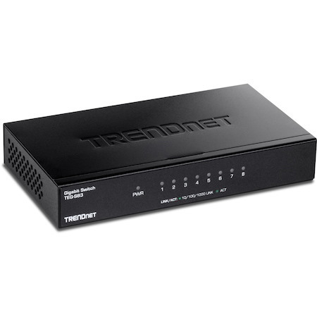 TRENDnet 8-Port Gigabit Desktop Switch, TEG-S83, 8 x Gigabit RJ-45 Ports, 16Gbps Switching Capacity, Fanless Design, Metal Enclosure, Lifetime Protection, Black