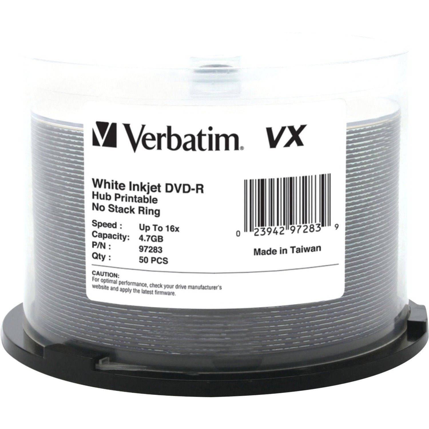 Verbatim DVD-R 4.7GB 16X VX White Inkjet Printable, Hub Printable - 50pk Spindle