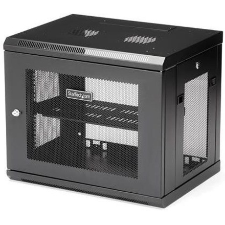 StarTech.com 2-Post 9U Wall Mount Network Cabinet, 19" Wall-Mounted Server Rack for Data / IT Equipment, Small Lockable Rack Enclosure