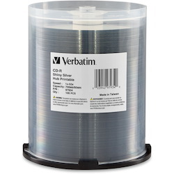 Verbatim CD-R 700MB 52X Shiny Silver Silk Screen Printable, Hub Printable - 100pk Spindle