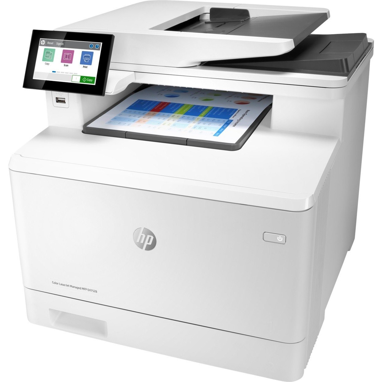 HP LaserJet Managed E47528 E47528f Laser Multifunction Printer-Color-Copier/Fax/Scanner-27 ppm Mono/27 ppm Color Print-600x600 dpi Print-Automatic Duplex Print-65000 Pages-300 sheets Input-Color Flatbed Scanner-600 dpi Optical Scan