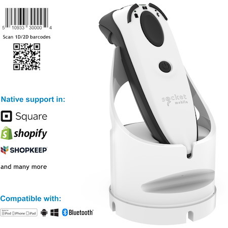 Socket Mobile DuraScan® D740, Universal Barcode Scanner, White & Charging Dock