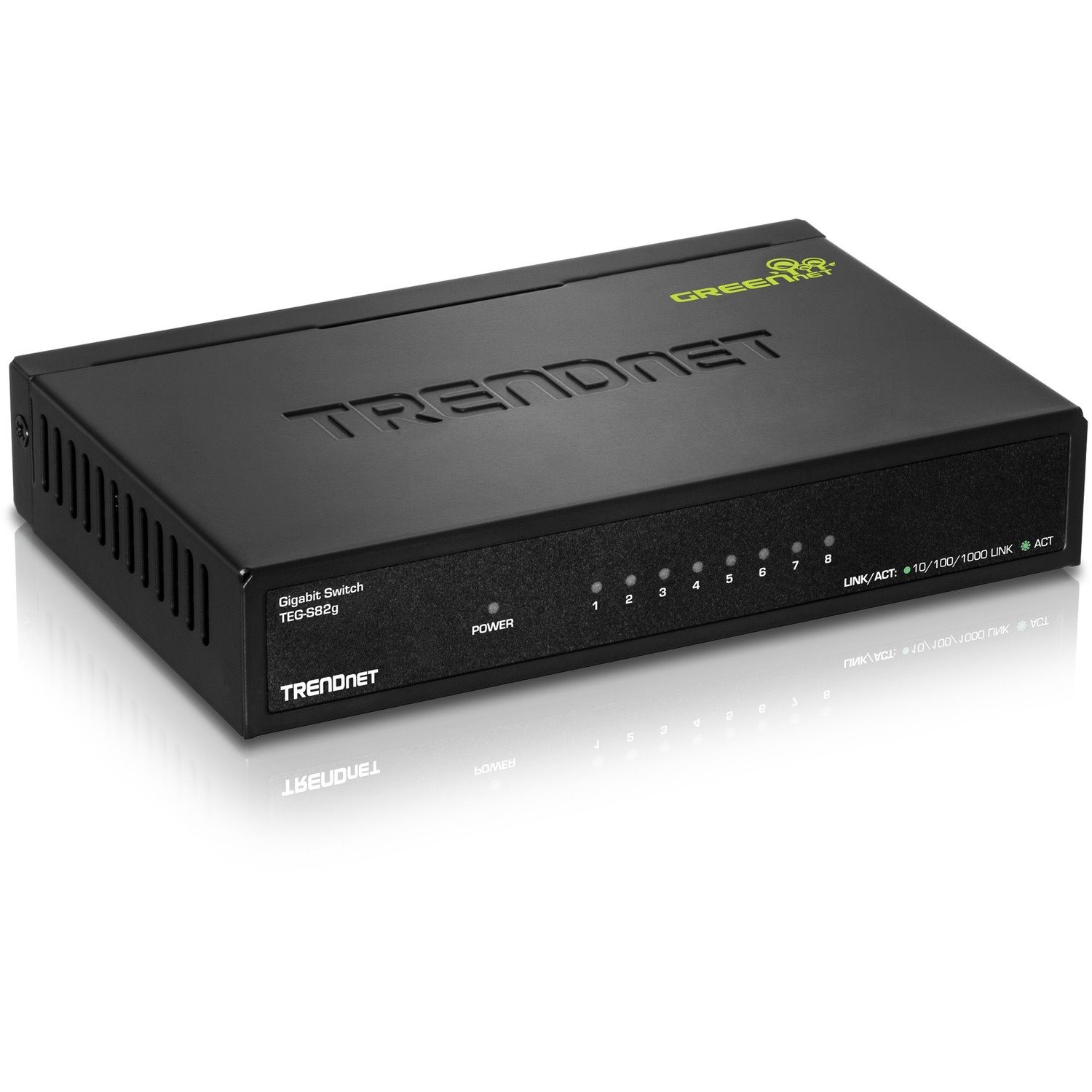 TRENDnet 8-Port Gigabit GREENnet Switch, Ethernet Network Switch, TEG-S82G, 8 x 10-100-1000 Mbps Gigabit Ethernet Ports, Ethernet Splitter, 16 Gbps, Metal, Lifetime Protection, Black