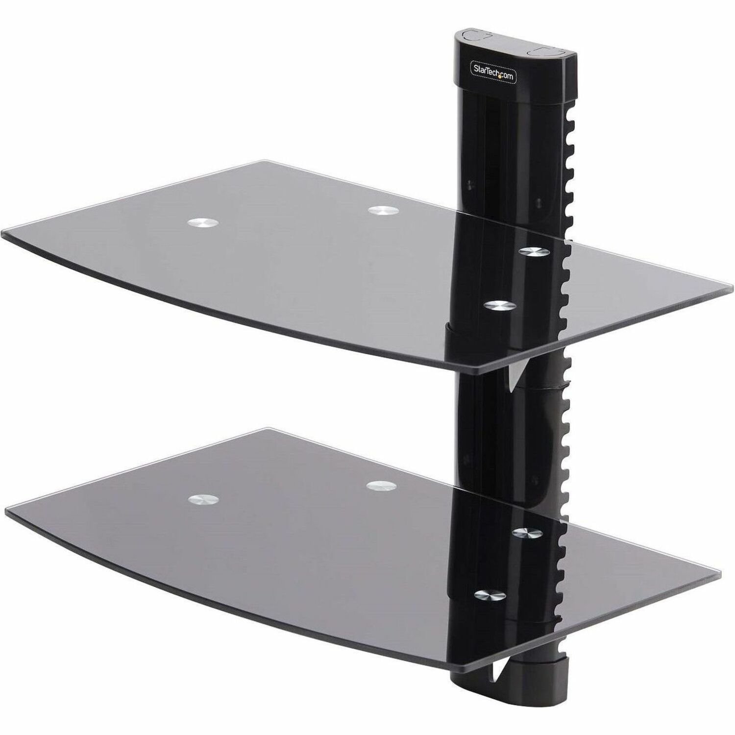 StarTech.com Dual Floating Wall-Mounted AV Shelves, Adjustable Height Shelf For Under TV A/V Equipment, Black Tempered Glass Shelves