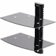 StarTech.com Dual Floating Wall-Mounted AV Shelves, Adjustable Height Shelf For Under TV A/V Equipment, Black Tempered Glass Shelves