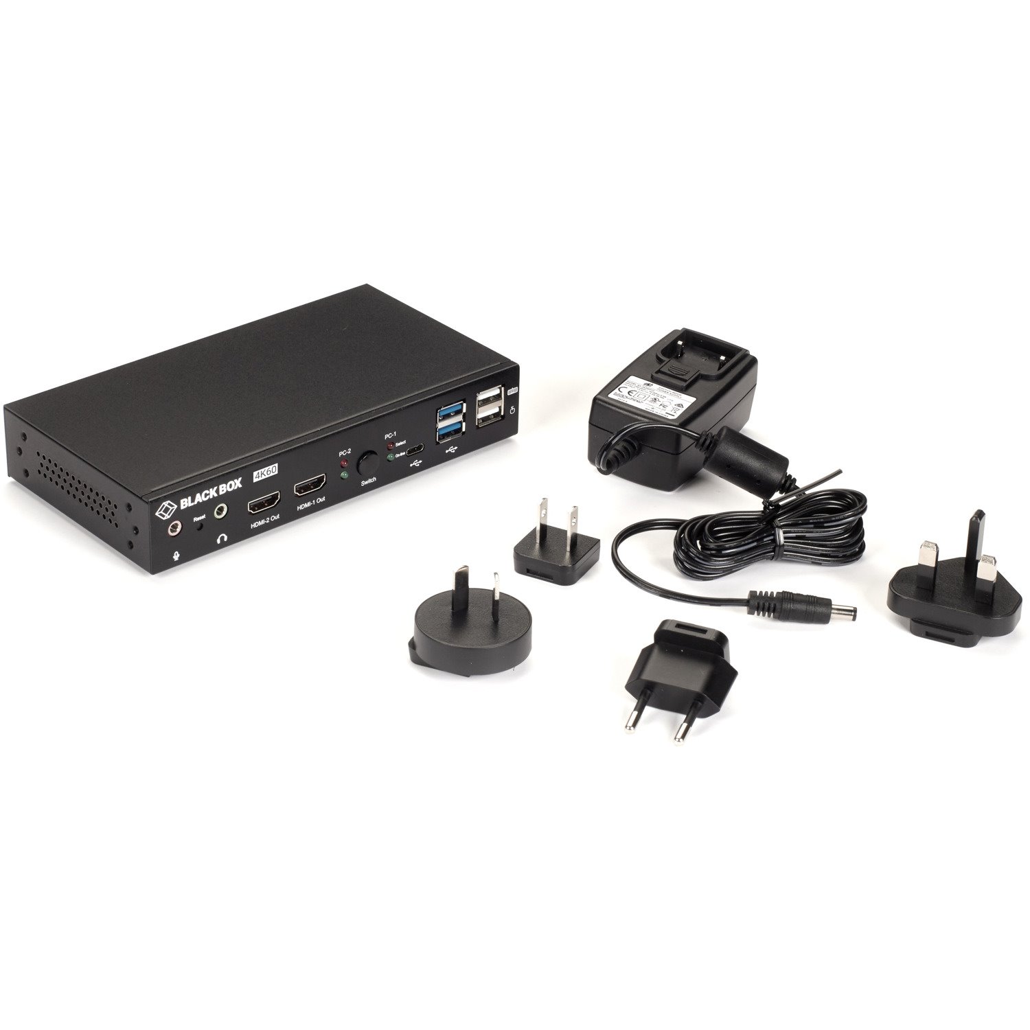 Black Box 2-Port 4K HDMI Dual-Head KVM Switch (with Audio Line In/Out and USB Hub)