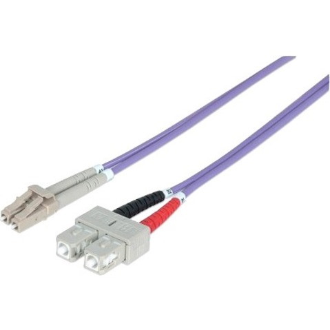 Intellinet Network Solutions Fiber Optic Patch Cable, LC/SC, OM4, 50/125, Multimode, Duplex, Violet, 10 ft (3 m)