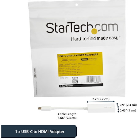 StarTech.com - USB-C to HDMI Adapter - 4K 30Hz - White - USB Type-C to HDMI Adapter - USB 3.1 - Thunderbolt 3 Compatible