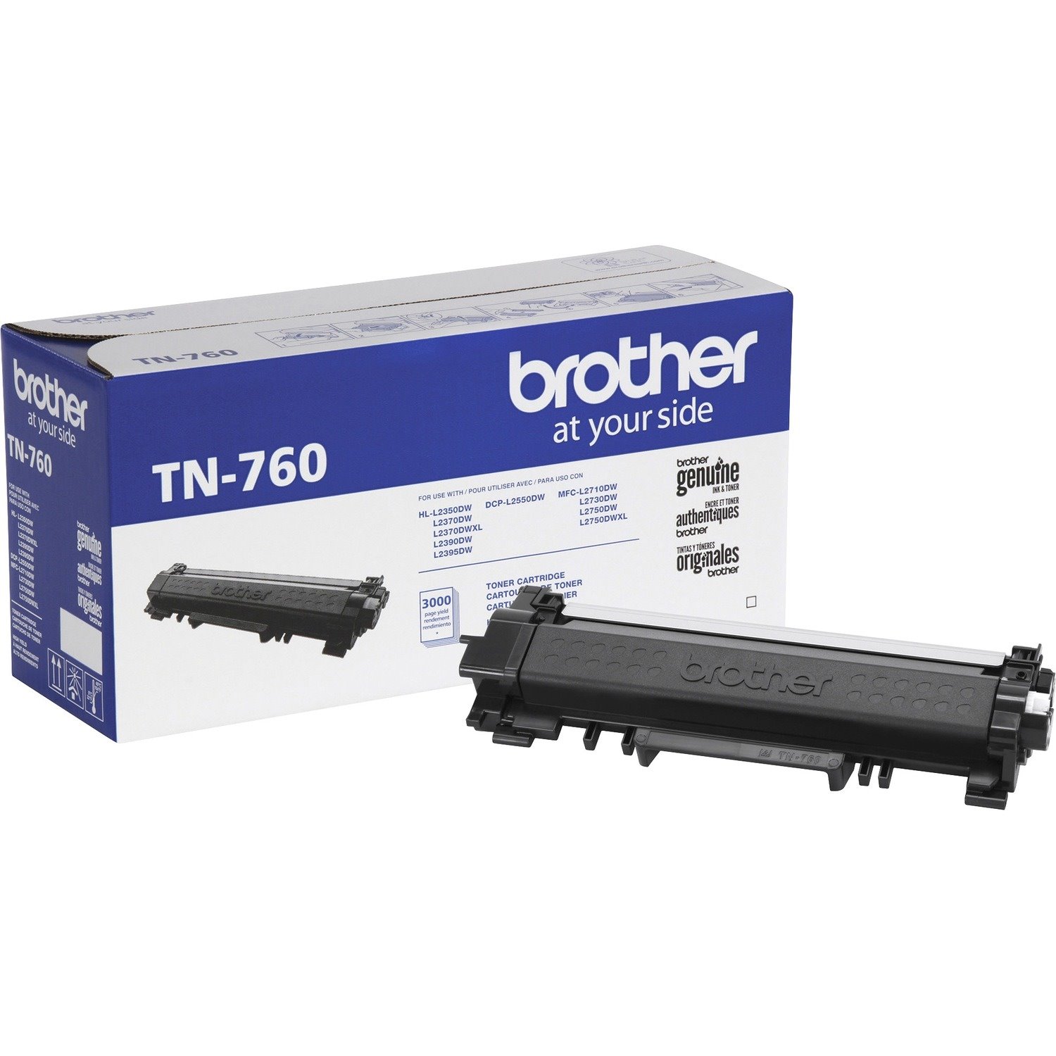 Brother Genuine TN-760 High Yield Toner Cartridge - Black