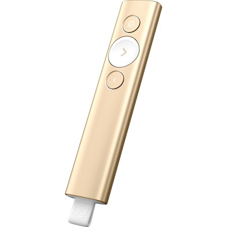 Logitech Spotlight Presentation Remote - Universal Wireless Presentation Clicker with Laser Pointer, Advanced Digital Highlighting, Bluetooth, 30 m Range and Quick Charging, Gold