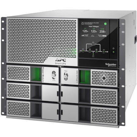 APC Smart-UPS Modular Ultra, On-Line, 5kW scalable to 20kW N+1, Lithium-ion, Rackmount 9U, 208/240V, Network Management, Extended runtime, W/rail kit