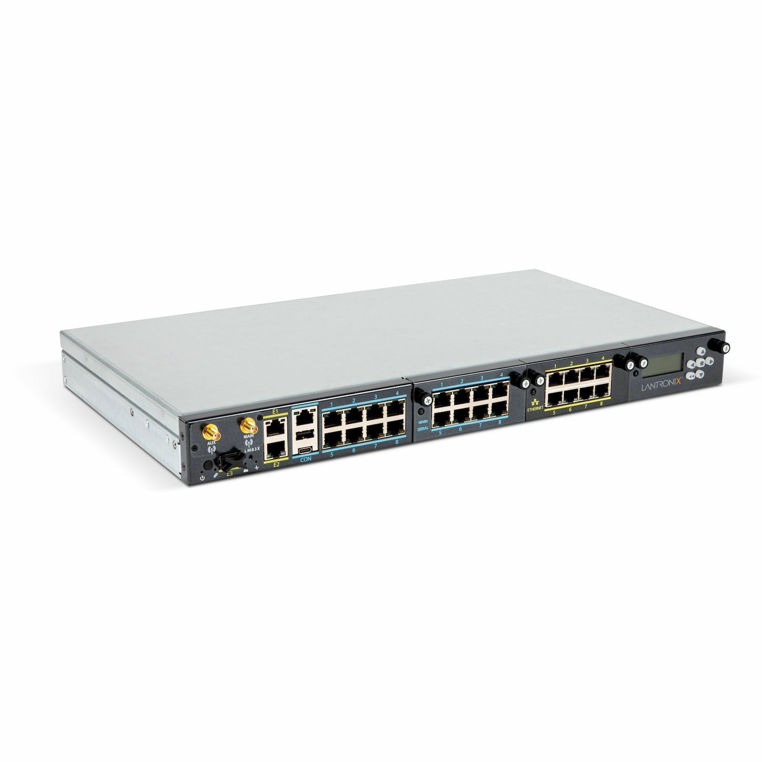LM83X Console Server with 40 total serial ports, dual DC power