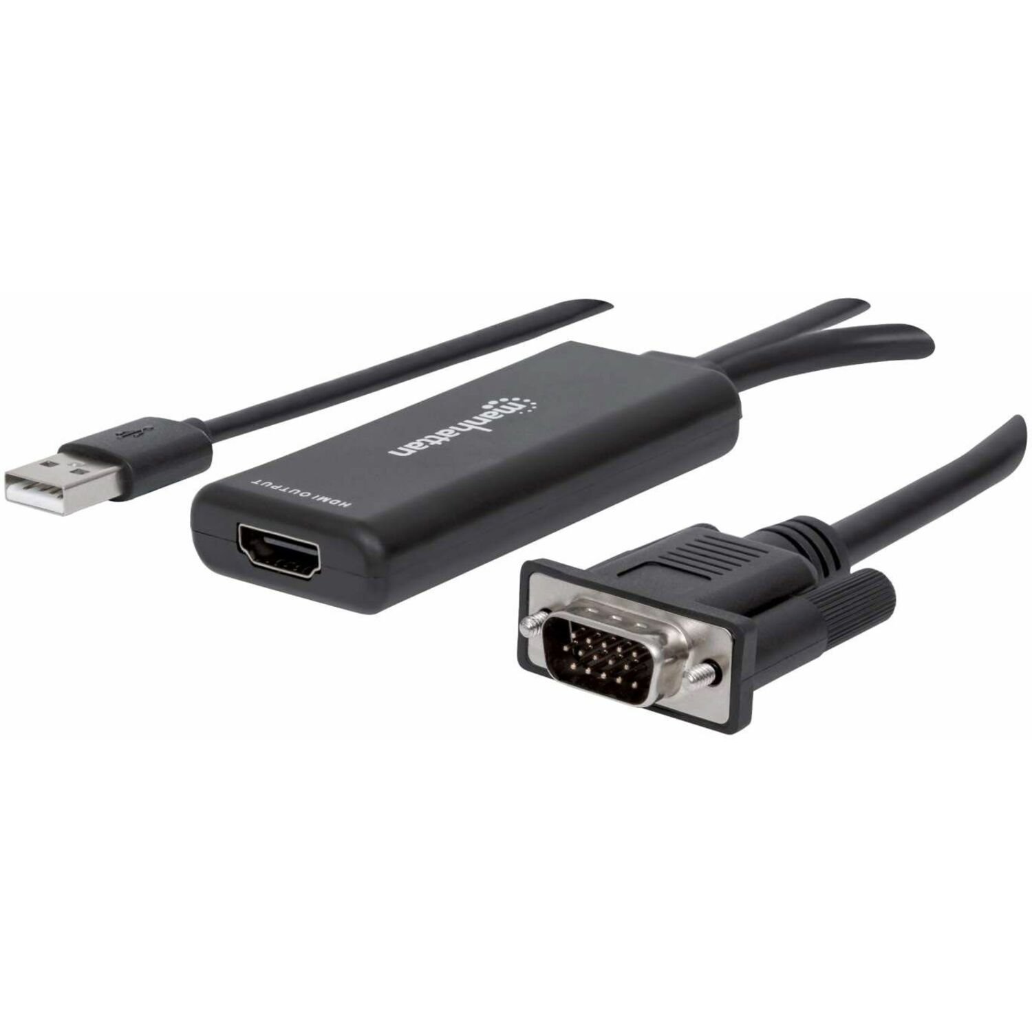 Manhattan VGA and USB-A to HDMI Converter, Analog VGA Video and USB Audio to Digital HDMI Signal, 1920x1080, 1080p@60Hz, 24-bit colour, 1.65 Gbps / 165 MHz, Three Year Warranty, Blister