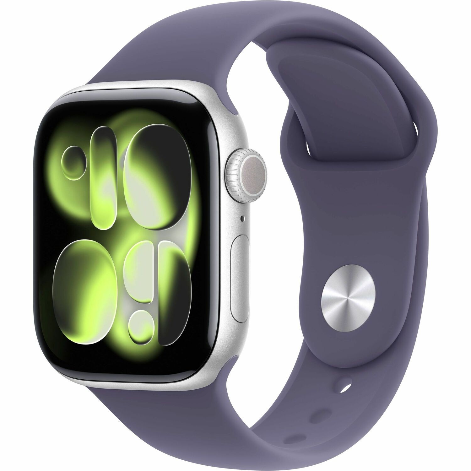 Apple Watch Series 11 Smart Watch - 46 mm Case Height - 39 mm Case Width - Silver Case Color - Purple Fog Band Color - Aluminium Case Material - Rubber Band Material - Wireless LAN