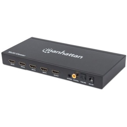 Manhattan 1080P 4-Port Hdmi Multiviewer , Four Inputs On One Display, Video Bandwidth Amplifier, Remote Control, Black (With Euro 2-Pin Plug), Box Video-/Audioswitch Hdmi