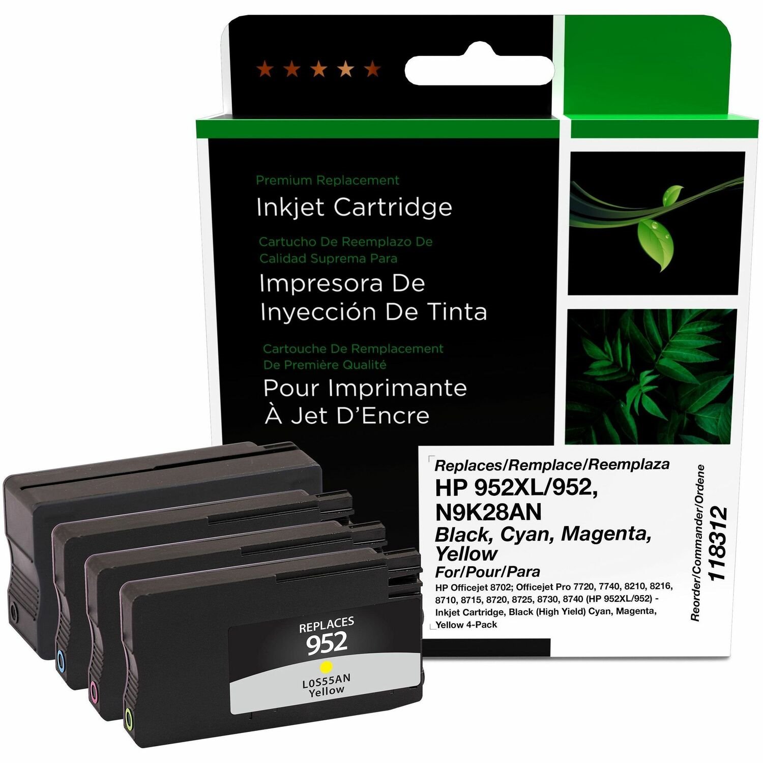 Clover Imaging Remanufactured Black High Yield, Cyan, Magenta, Yellow Ink Cartridges for HP 952XL/952 (N9K28AN) 4-Pack