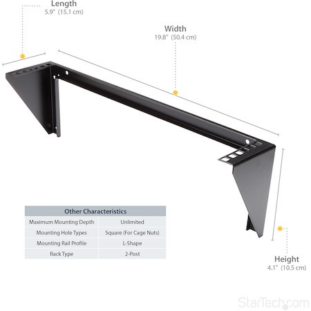 StarTech.com 2U 19in Steel Vertical Wall Mount Equipment Rack Bracket~